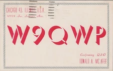 amateur ham radio QSL postcard W9QWP Donald A McAfee 1959 Chicago Illinois