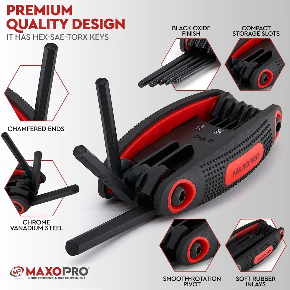 25pc Allen Wrench Set – 3 Pack | SAE & Metric Hex Keys + Torx Folding Tool Kit - Image 3 of 4