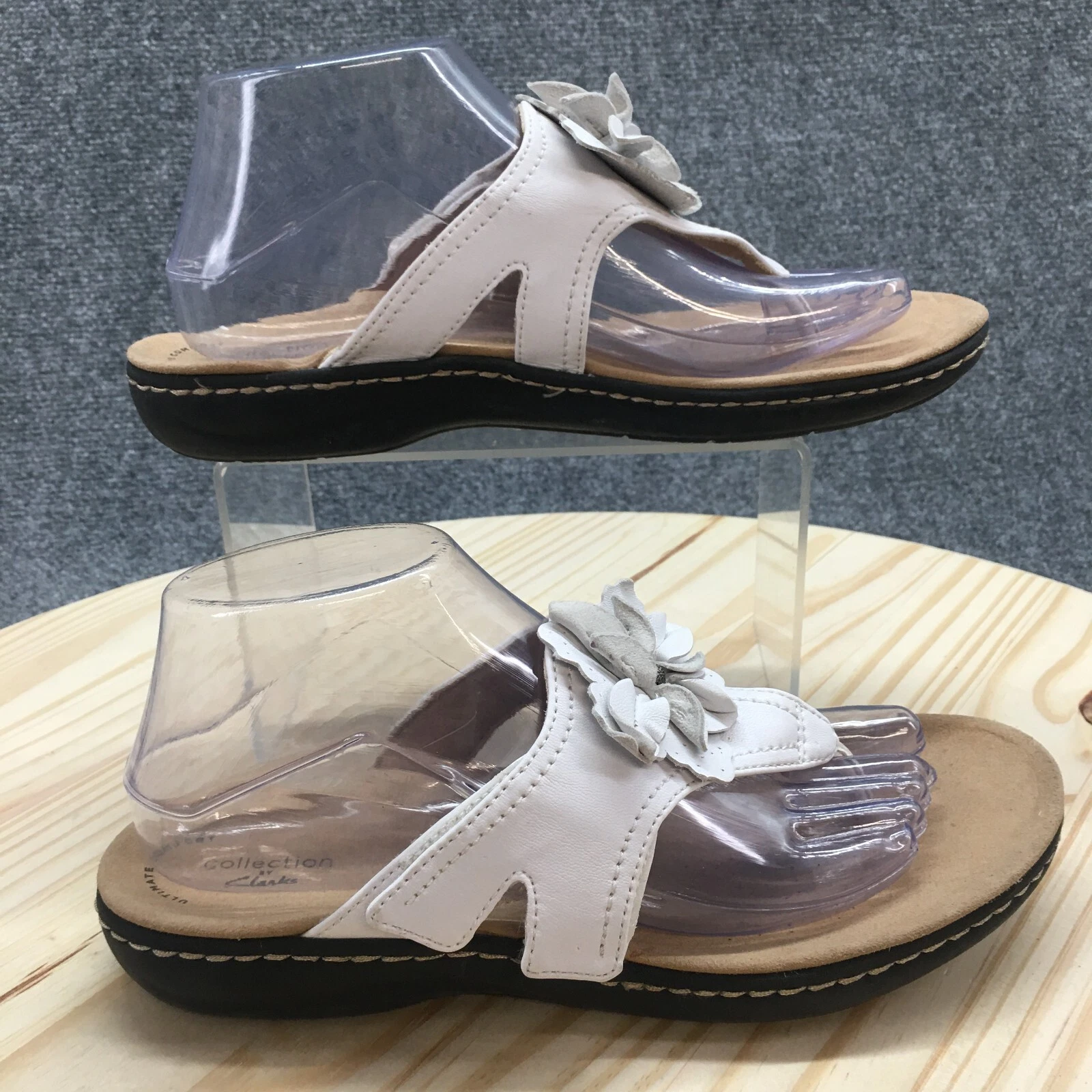 Collezione Clarks Sandali Donna 8 M Laurieann Gema Tanga Pelle Bianco 26159318