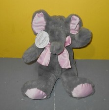 New Stephan Baby Gray Elephant 12" Plush Stuffed Lovey Satin Pink w/ Sewn Eyes