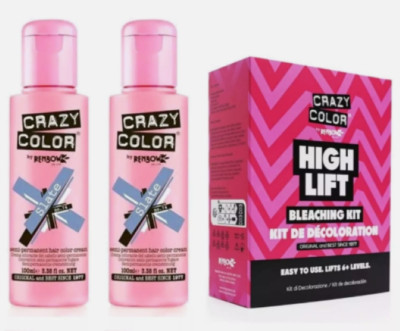2x Crazy Color Semi Permanent Haarfarbe Slate - 100ml und Bleaching Kit