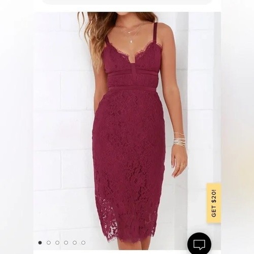 Lulu's Keepsake Interlude Berry Lace Midi Dress Size S