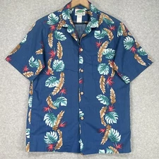 Vintage Banana Bay Hawaiian Shirt Mens M Blue Floral Beach Aloha USA Button Up