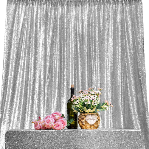 Silver Sequin Backdrop Curtains 4Ft X 6.5Ft 1 Panel Glitter Photo Booth Backdrop