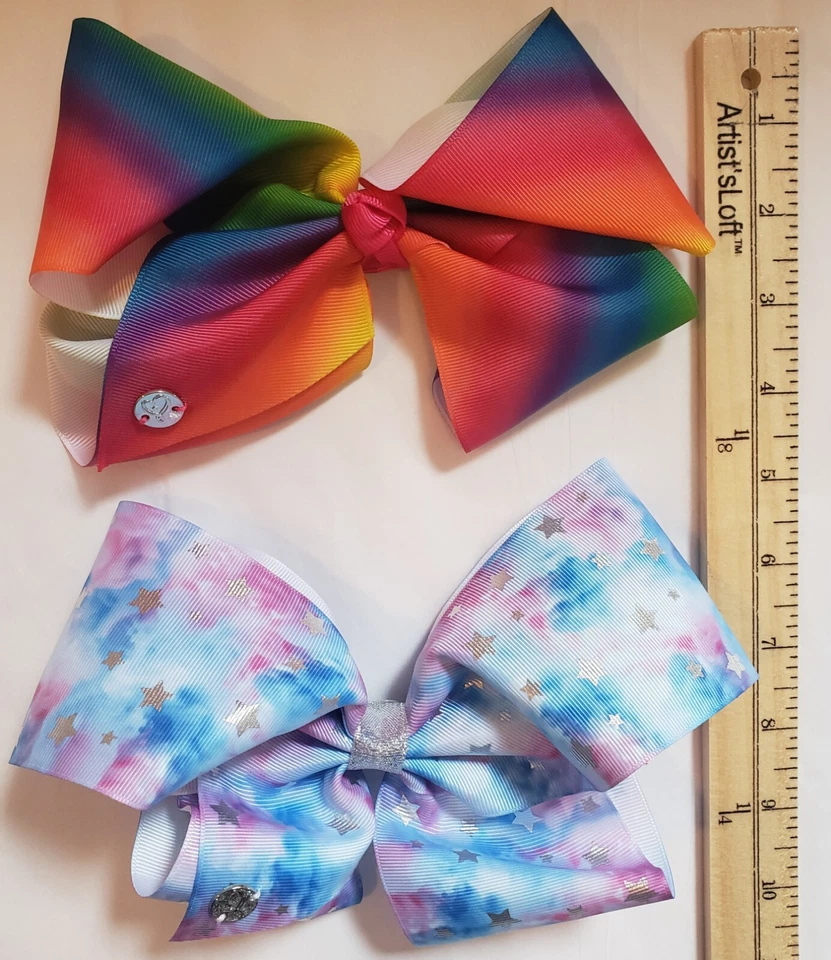 2 Girls Jojo Hairbows  1 Rainbow 1 Pink & Blue With Silver Stars 7x4" - Image 4 of 4