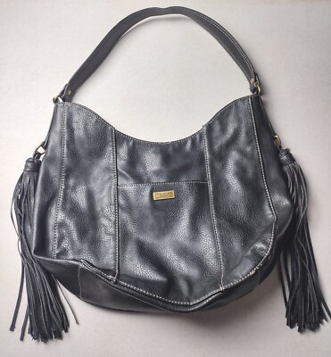 Carlos by Carlos Santana Faux Leather Handbag~ with Fringe Tassels Black Y2K