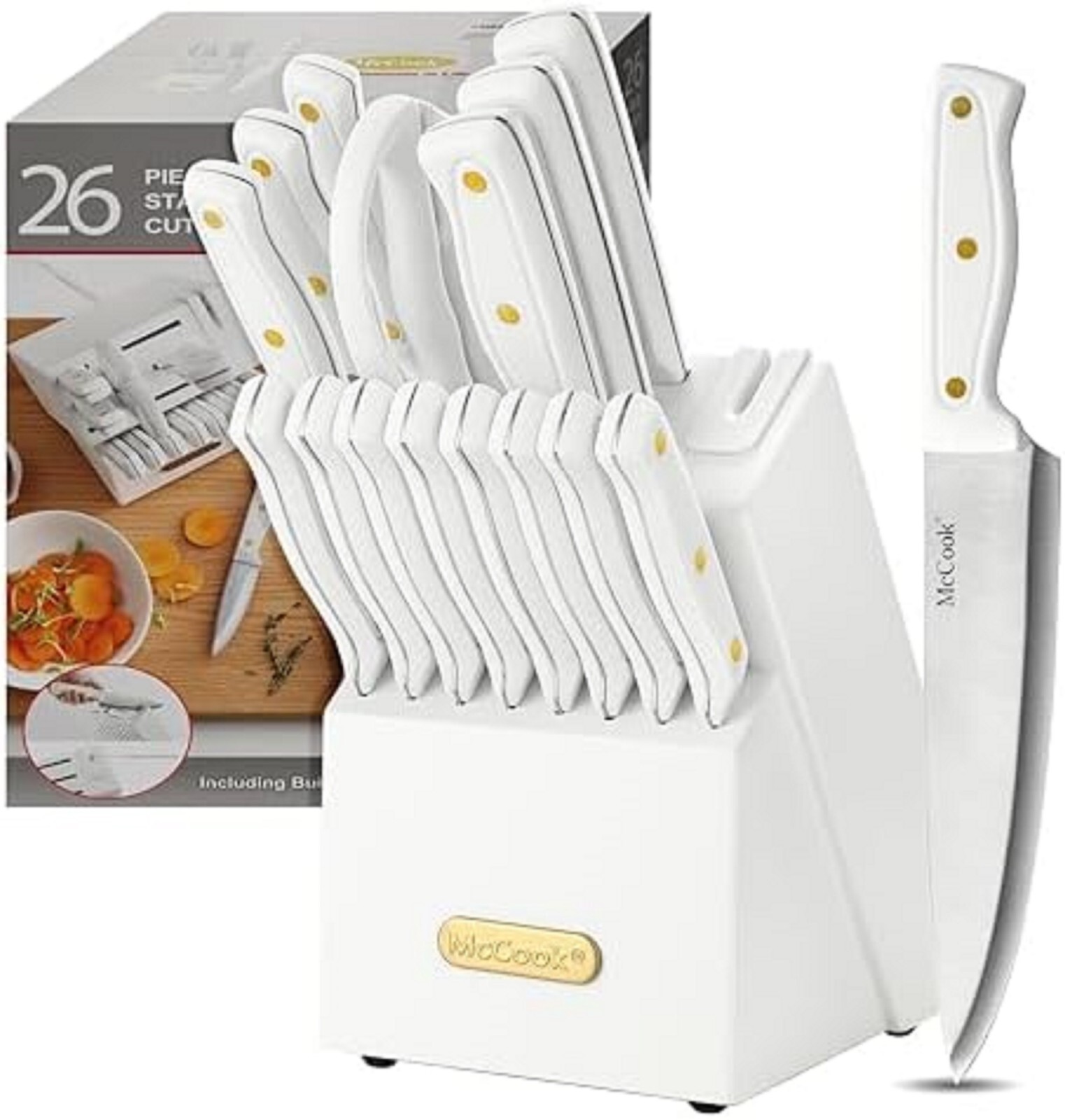 Knife Set, 26-Piece Kitchen Knife Set with Block Wooden German Stainless Steel-image