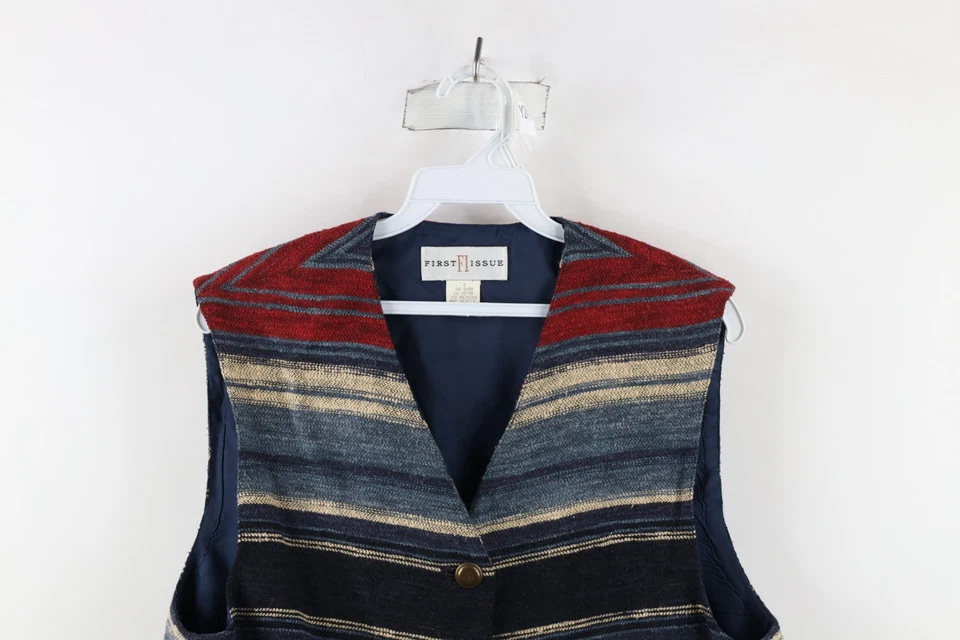 Vtg 90s Streetwear Womens Medium Striped Fiesta Blanket Button Vest Jacket USA - Image 2 of 4