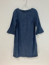 Talbots Blue Denim Chambray Flounce Sleeve Shift Dress Women Size Petite 8