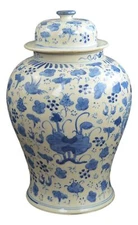 Festcool 19" Antique Like Finish Retro Blue and White Porcelain Lotus and Flo...