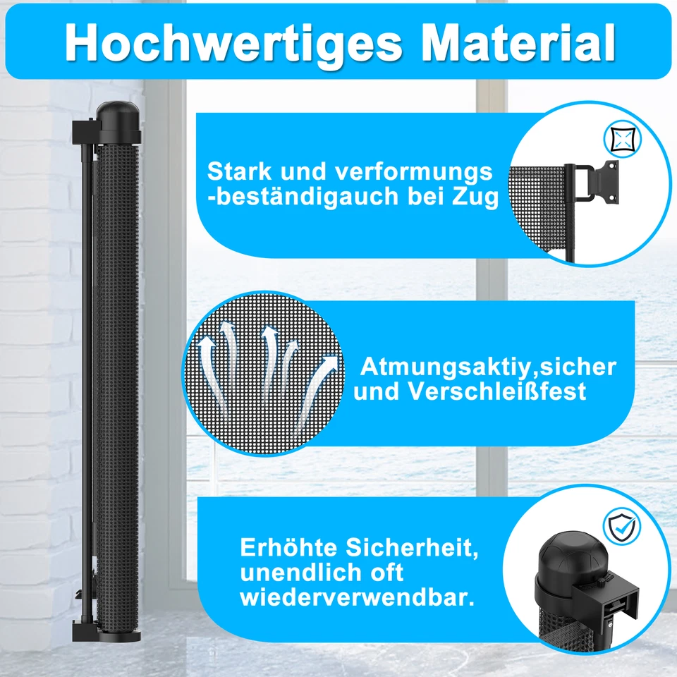 Treppenschutzrollo Absperrgitter Ausziehbar 0-300cm Türschutzgitter Baby Hunde3 - Bild 4 von 4
