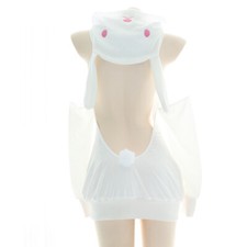 Women Velour Sweatshirt Backless Dress Cute Bunny Ear Hooded Top Sexy White