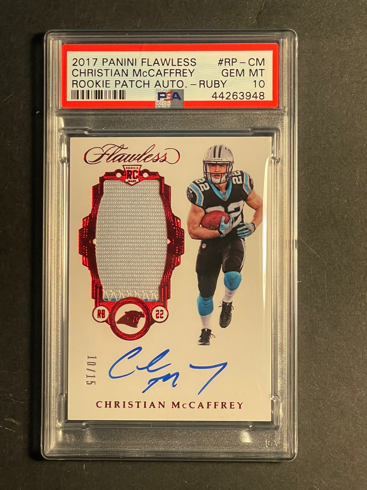 Christian McCaffrey Panini Flawless Rookie Patch Autograph #RPCM Ruby