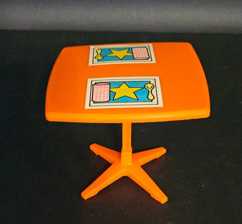 Vintage Mattel Orange Square Table w/ Place Setting Stickers Barbie