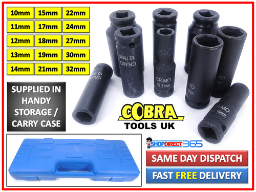 15pcs 1/2" Inch Deep Impact Socket Tool Set 10-32mm Metric Garage Workshop 4-56 - Picture 2 of 3