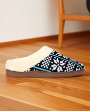 Deer Stags Mens Patterned Cushioned Lodge Slip On Slippers Blue Size 10 NIB