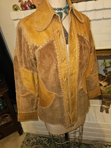 70's Hand~Made Leather Patchwork Rockn' Roll Jacket Vintage Hippie Boho 36"- 38" image 4