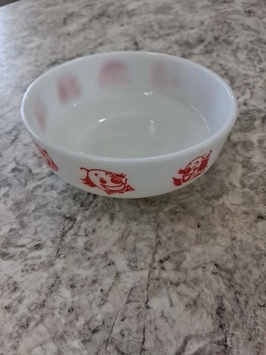 Vintage 1950's Pyrex Children Milk Glass Bowl Red Circus Clown 1- Pt. #1416 USA