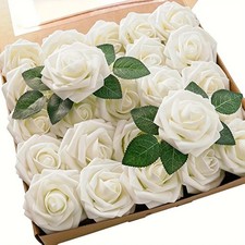 25pcs Artificial Roses Flowers With Stems DIY Wedding Bouquet Home Decor