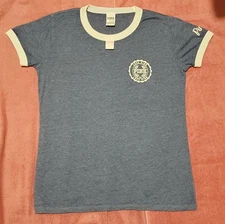 Victoria's Secret PINK Lightweight Ringer Tshirt Gray Blue Classic Logo L NWT