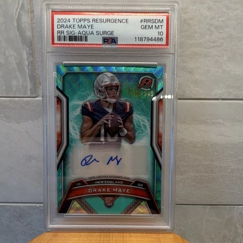 PSA 10 Drake Maye 2024 Topps Resurgence Rookie Auto Aqua Surge Refractor /249