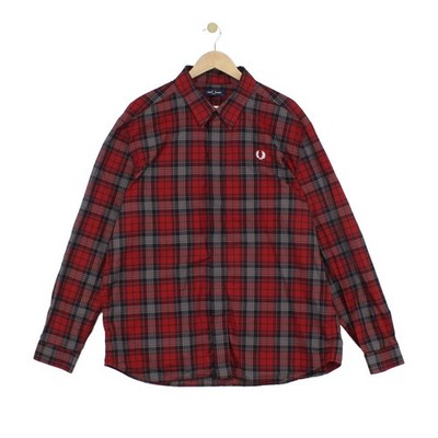 Fred Perry Plaid Shirt Mens Size 2XL Red Long Sleeve Button Up
