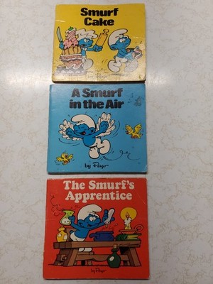 3 Vintage 1981-2 Smurf Cake, Smurf In the Air & Smurfs Apprentice Soft Cov Books