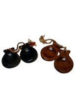 Vintage Wooden Castanets Percussion Instrument Music Set of 2