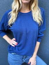 70s VINTAGE BLANK, PLAIN NAVY BLUE RAGLAN CREWNECK SWEATSHIRT ADULT SZ M 80s