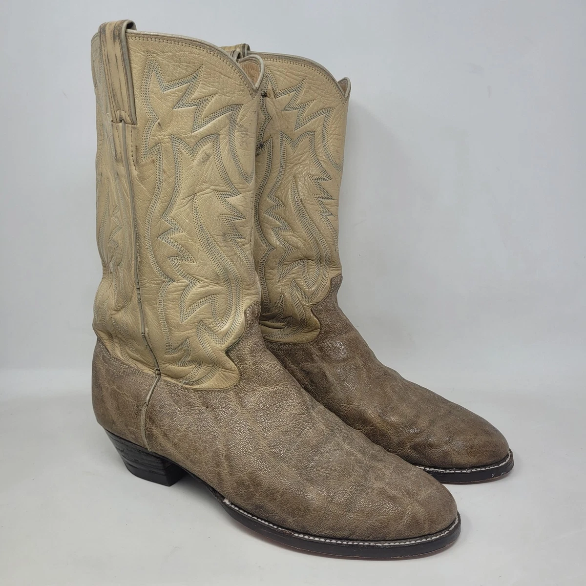 VTG Justin Cowboy Boots 9 D Brown Elephant Print USA Made Rockabilly Western Justin Boots Animal Print Western Boots for Men for Sale  main image 3