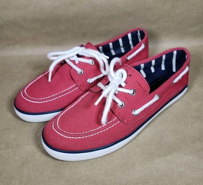 Polo Ralph Lauren Sander Red Canvas Shoes Size Boat Casual Low Top 