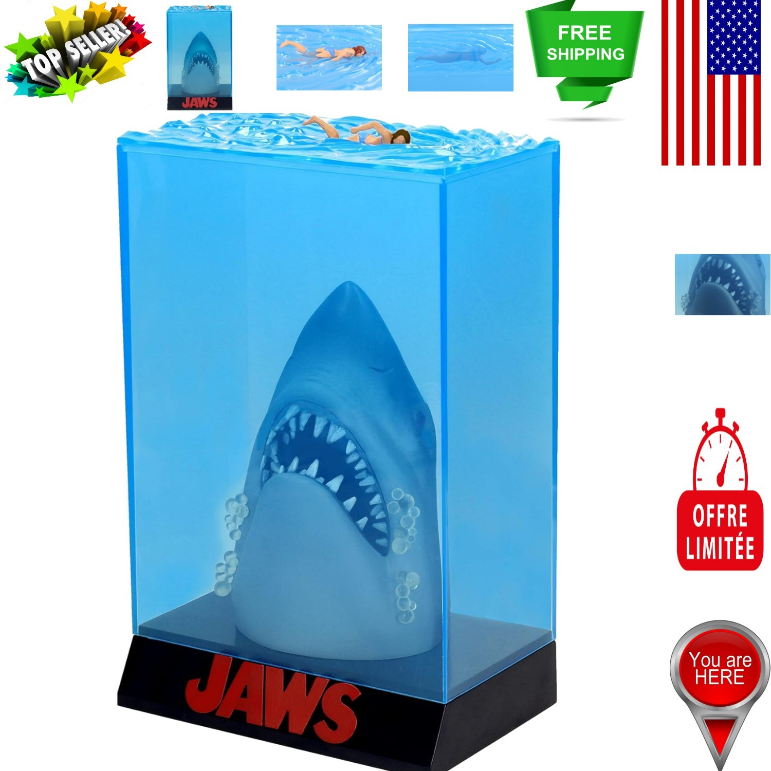 Collectible Jaws 3D Shark Poster Statue - Glossy Acrylic Display