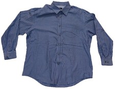 VAN HEUSEN Button Up Shirt Men's 17-17.5 Blue Check Long Sleeve Dress Shirt