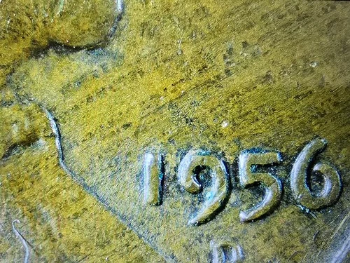 1956 D Lincoln Wheat Cent Woody AU Wood Grain Penny Improper Alloy Mix Error