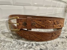 Vintage Embossed Leather Cowboy Brown Belt Western Size 32/34 NL 