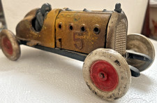 Antique hubley Vintage Style Yellow Cast Iron 5 Toy Race Car w Lifting Hood