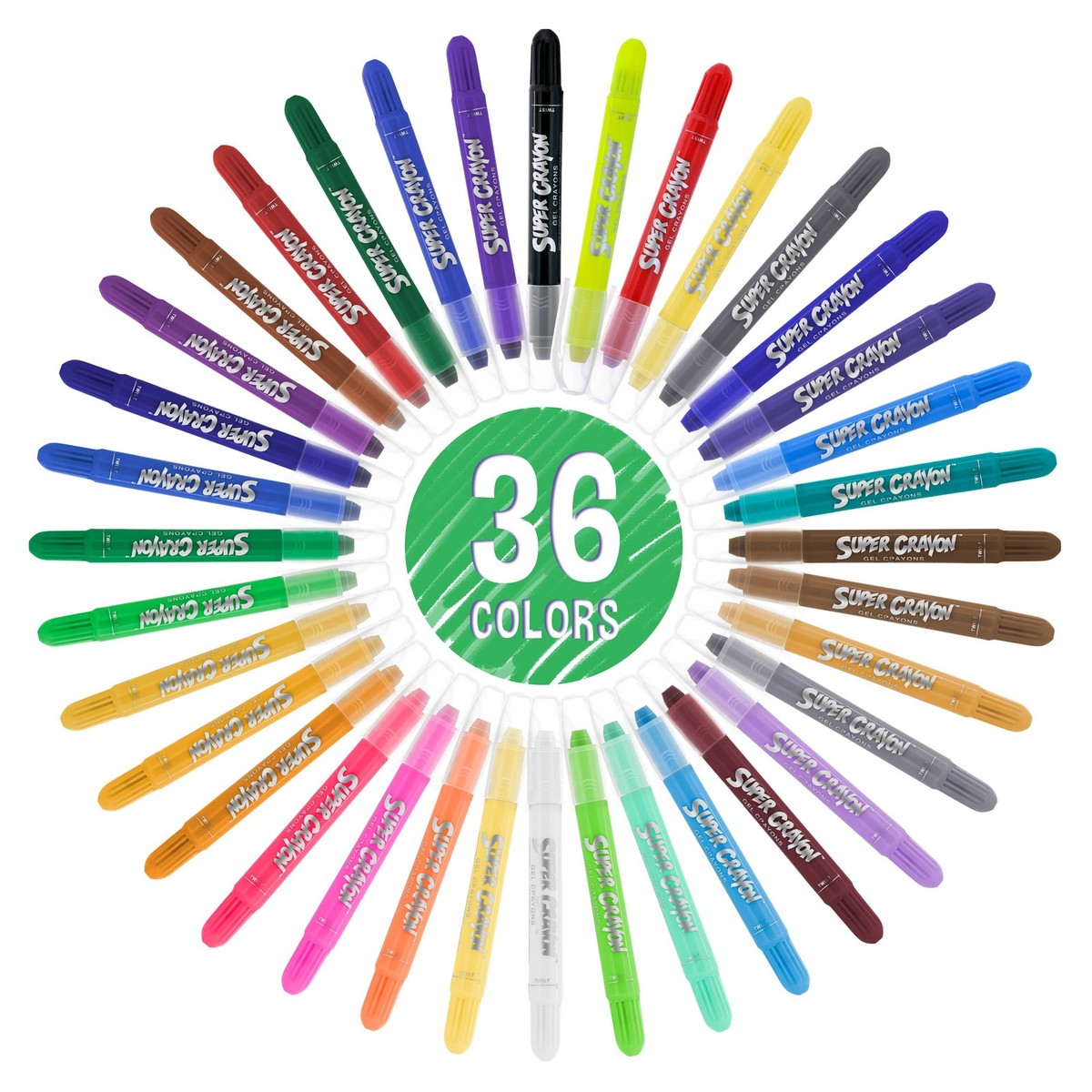 Set 36 Super Crayons, Smooth Easy Glide Gel Crayons, Bright
