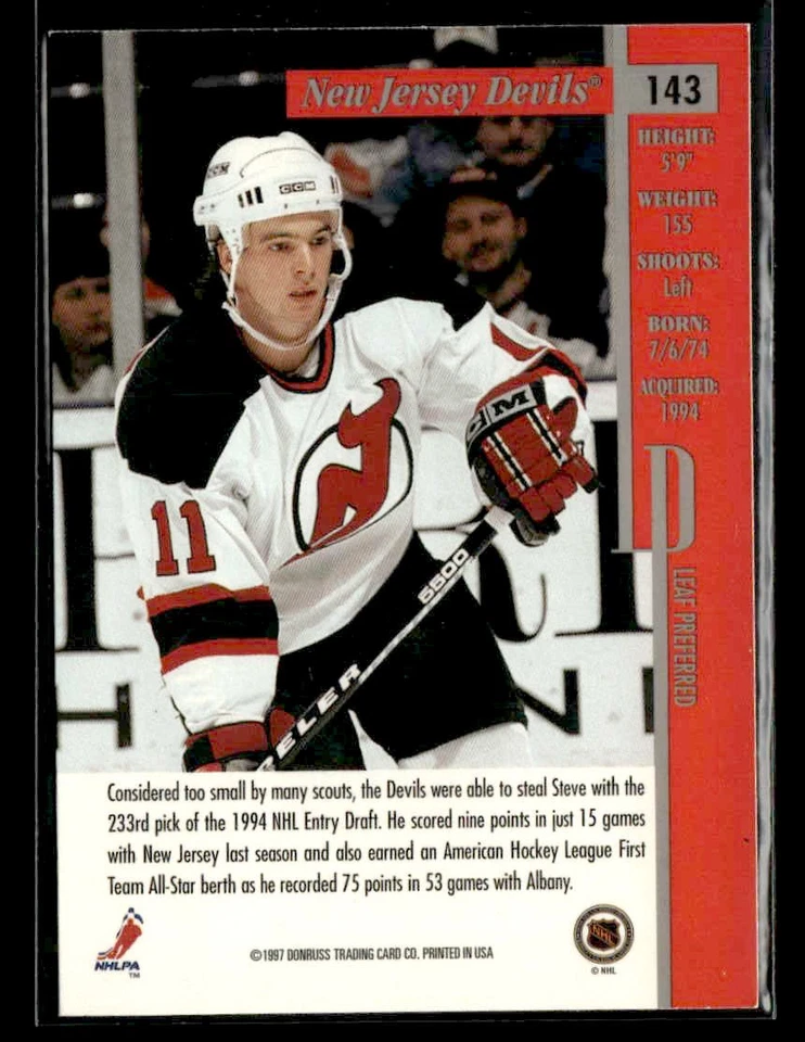 1996-97 Leaf Preferred - #143 Steve Sullivan RC - New Jersey Devils - Image 2 of 2