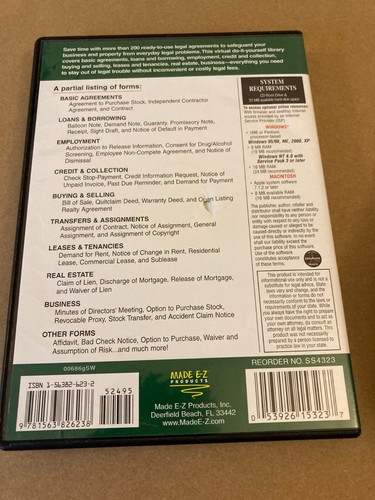 Business Legal Forms and Agreements CD-ROM Made E-Z Software OVER 200 Legal Docs - Picture 2 of 5