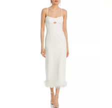 NWT LIKELY Kalani Column Midi Dress Gown Sz 4 Ostrich Feathers Prom Bridal White