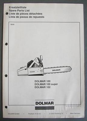 Original 1991 Dolmar Chainsaw Parts List Models 100/100 Super, 102