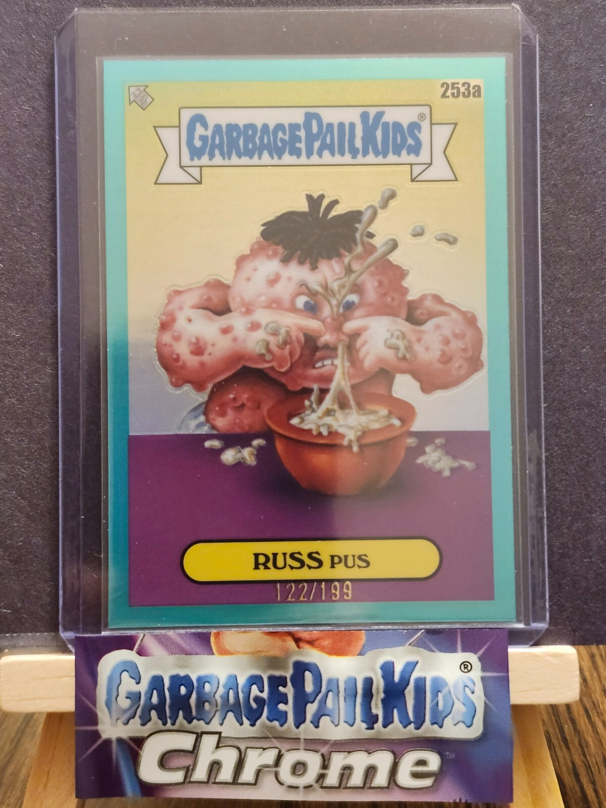 Garbage Pail Kids Chrome 7 Russ Pus 253a Aqua Refractor 122/199 Rare Trading Card