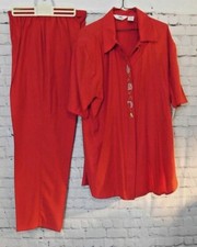 Vintage SGS Studio Womens sz 14 Red Pant Set Padded Shoulders NOS NWT