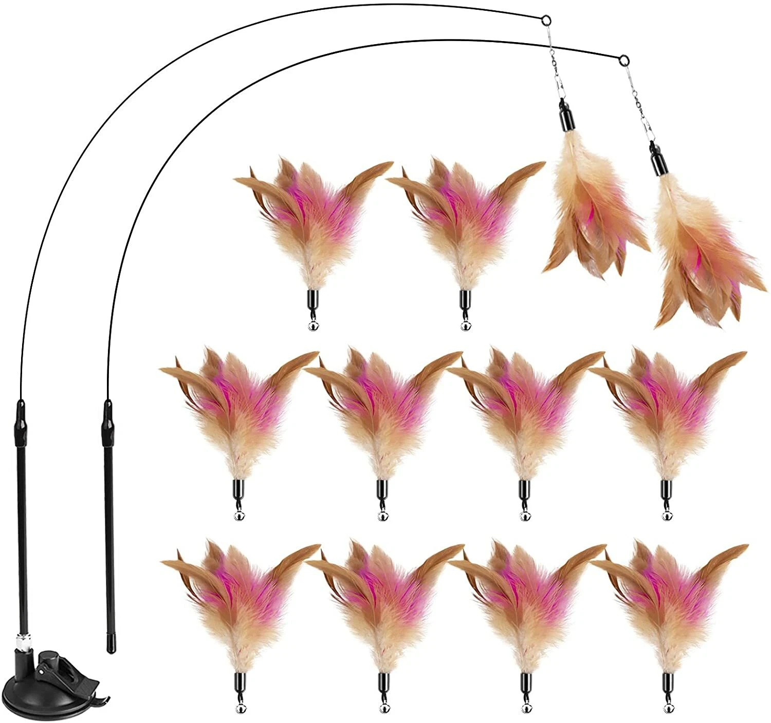 12 PCS Cat Wand Toy, 2 PACK Cat Feather Toy Interactive Cat Toy with Suction Cup