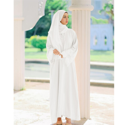 Abaya Women Solid Color Kaftan Long Dress Elegant Party Gown Muslim Scarf Hijab
