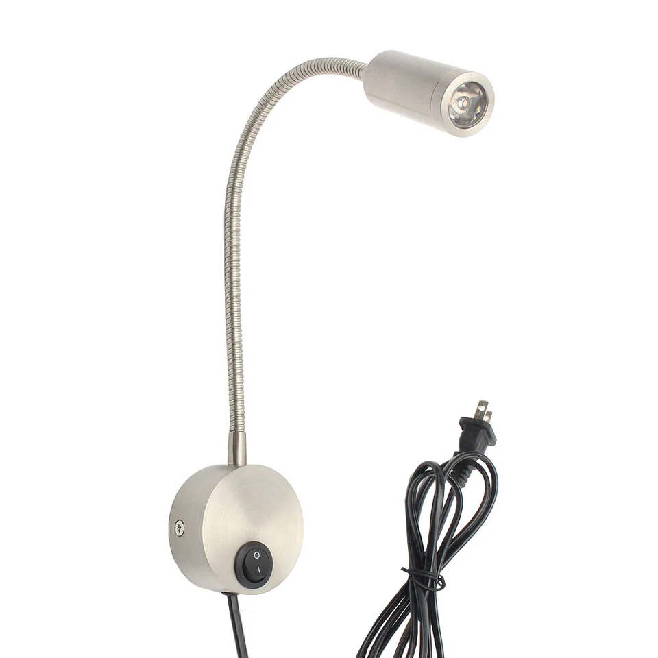 3W LED Wall Sconce Light Plug-in Lamp Fixture Gooseneck Picture Spotlight Switch - Image 3 of 4
