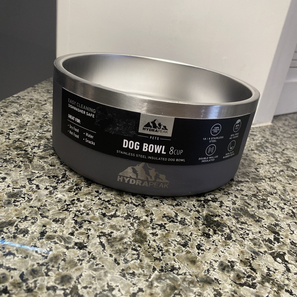Hydrapeak pets Stainless Steel Insulated Dog Bowl 8 cup STORM Large NEW