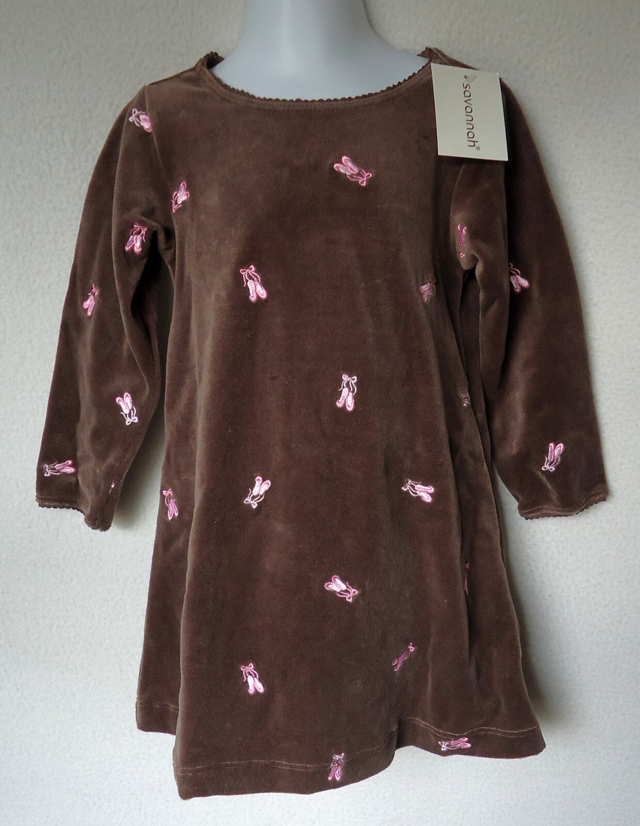 Savannah Dress 3T Girls Brown Velour Ballet Ballerina Embroidered NWT