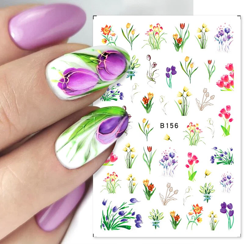 3D Nail Sticker Tulip Flower Nail Art Decals Colorful Floral Design Decorations
