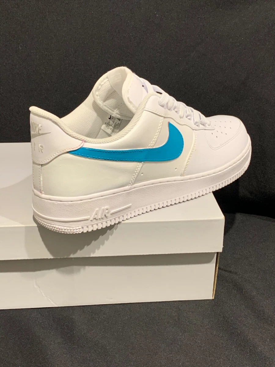 Meevoelen buik Kreunt Nike Air Force 1 Low White (Blue Turquoise Custom Swoosh) | eBay